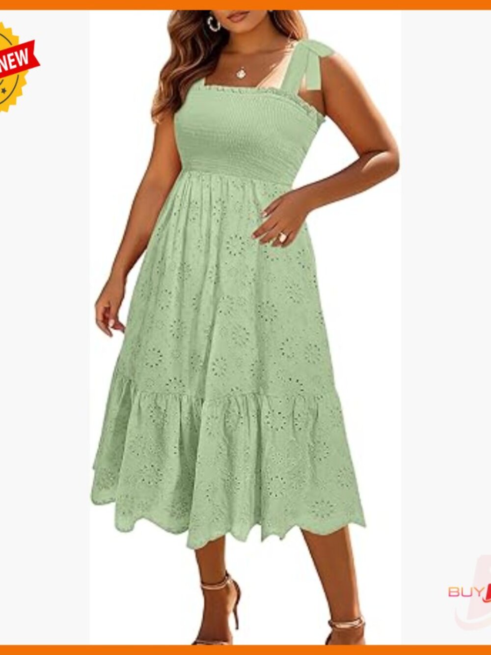 Plus Size Eyelet Midi Sundress With Adjustable Spaghetti Straps